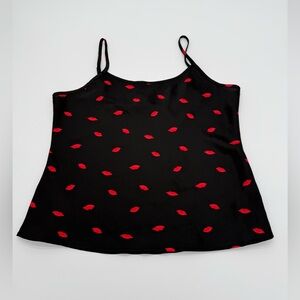 A New Day Women’s Sexy Kiss Lips Black and Red Camisole Top Sz Small NWT